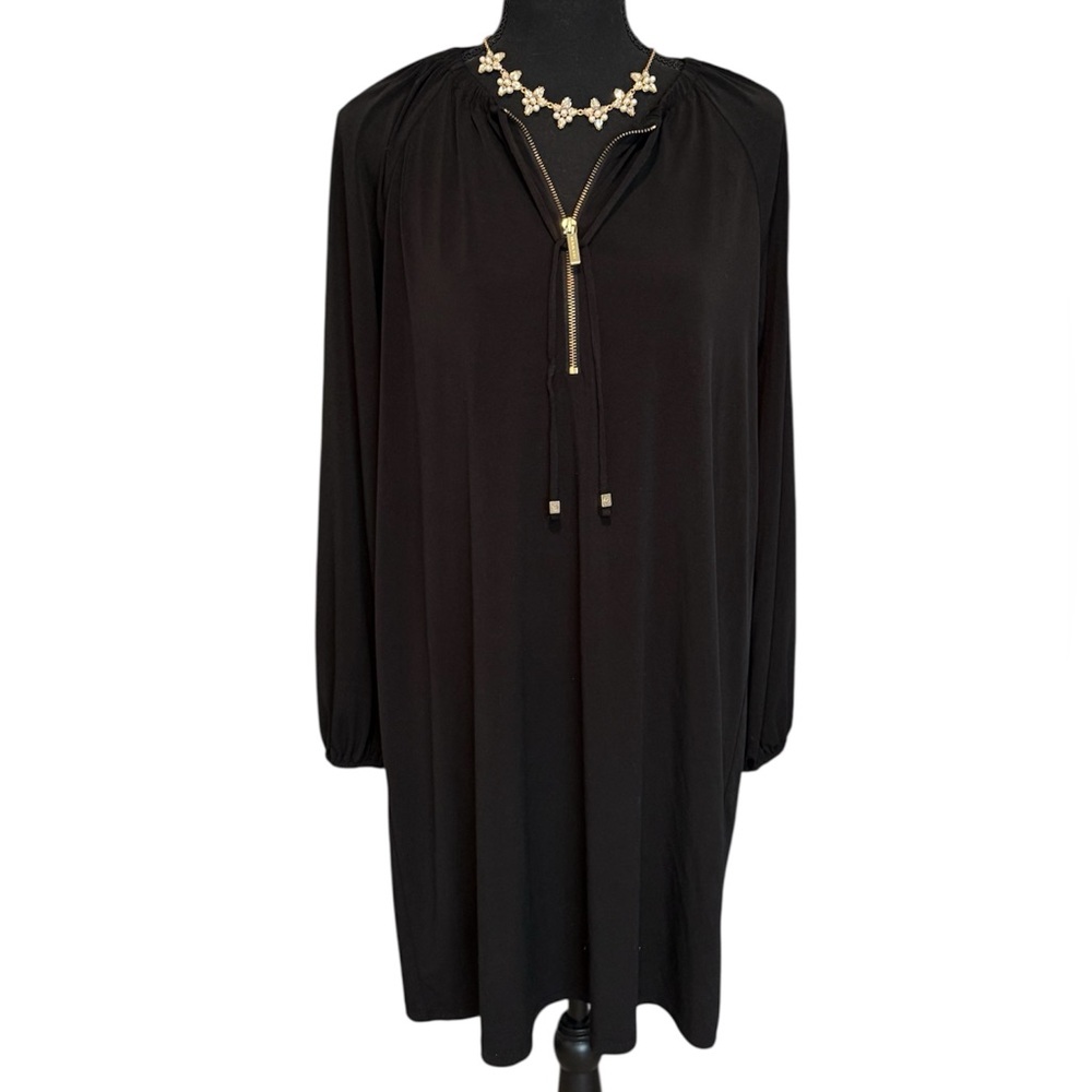 Michael Kors Black Long Sleeve Dress with Gold Accent Zipper Woman’s Size Large